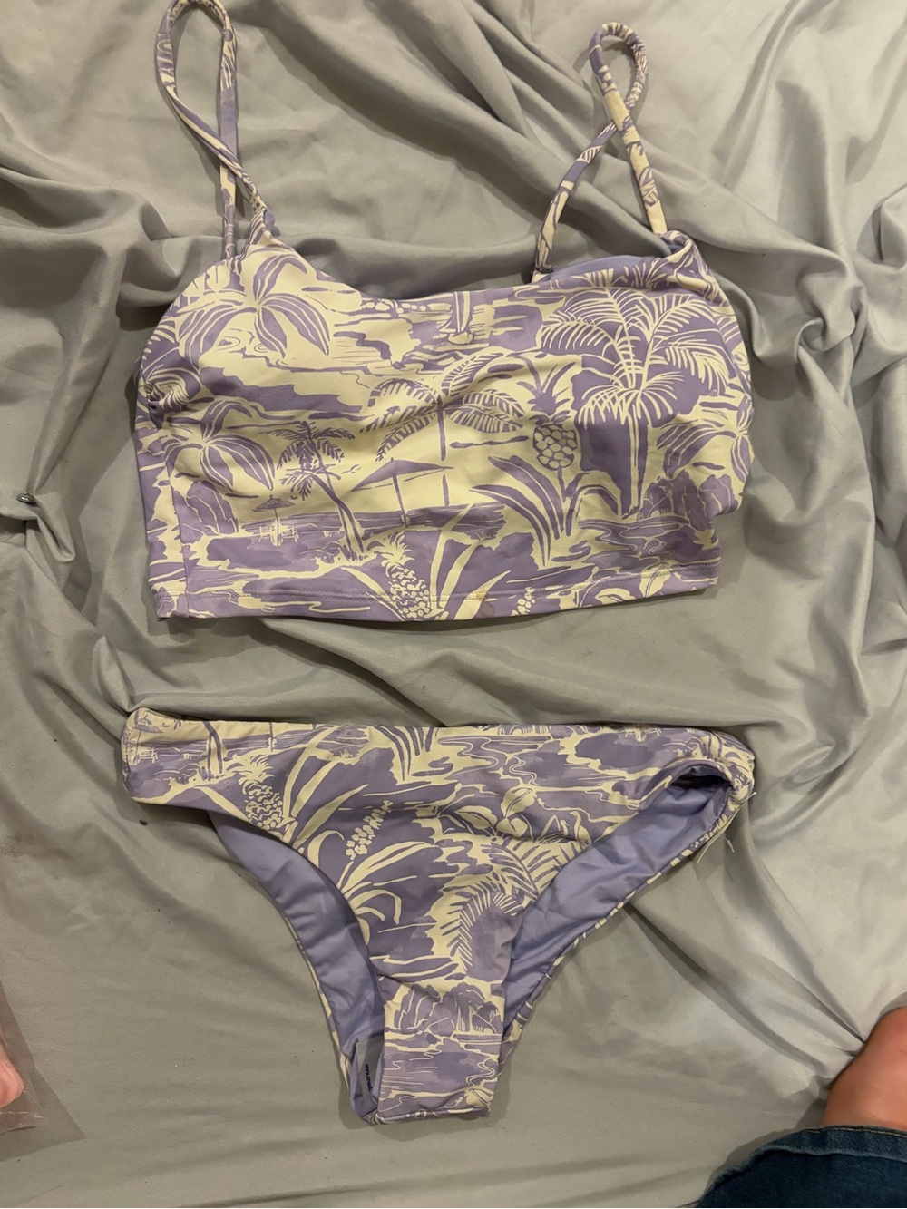 Roxy Purple and Cream Tropical Print Bikini Set